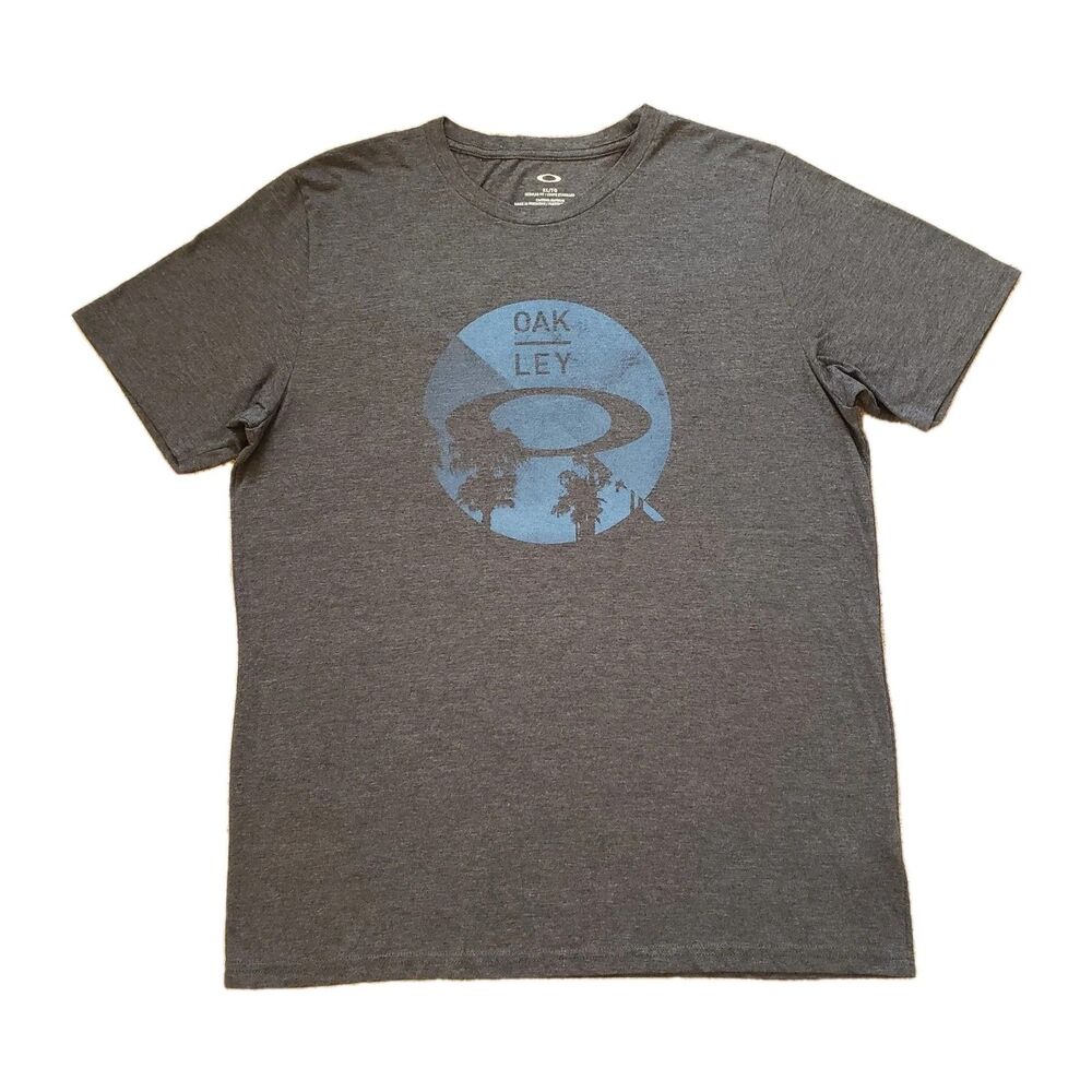 Oakley Palm Trees Size XL Regular Fit Mens Charcoal Grey Graphic T-Shirt Grey